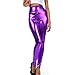 Produktbild Jaminy Damen Hose Metallisch Hose Stretch Slimfit Leggings Stretch Metallisch Jeans/Metallisch Sweatshirt Oberteil Tops Shiny Oberteil (S, Lila)