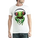 Rana Verde Auriculares Música Hombre Camiseta Blanco M