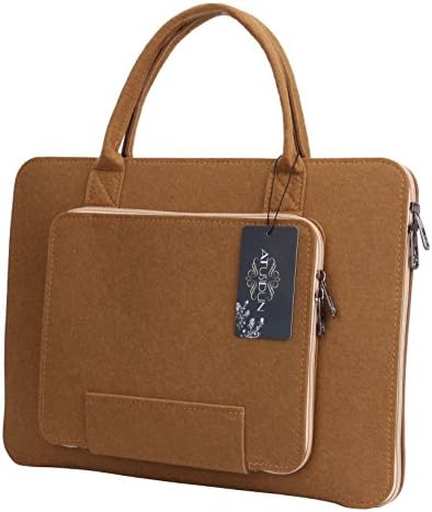 ATUSIDUN Felt Laptop Sleeve Shockproof Laptop Computer Case Sleeve Shoulder Messenger Bag Briefcase with Pockets Handles for 16 Inch Laptop / Tablet Computers Khaki