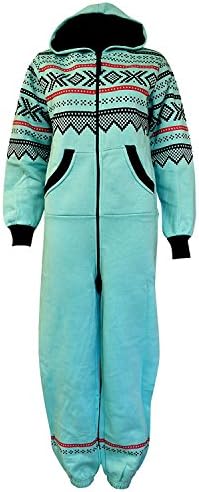 New Damen Fleece Aztec Print Reißverschluss Exposed Fastening Front Damen Jumpsuit Grau Schwarz Cream One Piece (M/L(12-14), Aqua)