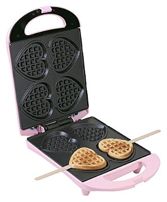 Bestron Gaufrier pour de petites gaufres en forme de cœur piquées sur bâtonnet, Design rétro, Sweet Dreams, 780 W, Rose