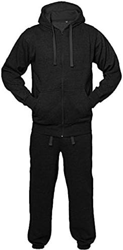 Kids Boys Girls Tracksuit Contrast Set Full Sleeve Zipper Hoodie Fleece Bottoms Top Jogging Jogger Gym School Clothing (7/8 Years, Plain Black)