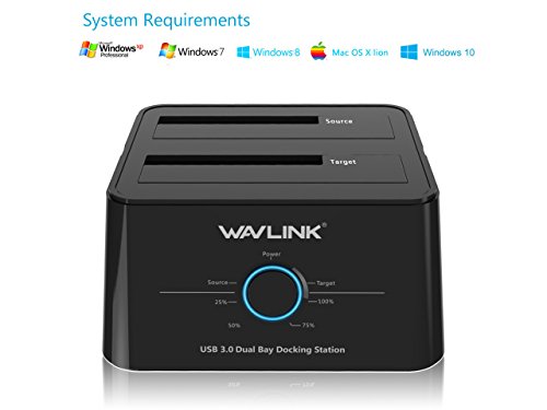 Wavlink Dual Bay SATA zu USB3.0 Externe Festplatten Docking Station für 2,5 oder 3,5-Zoll-HDD, SSD mit Festplatten Kopierer / Klone-Funktion- Schwarz - 5