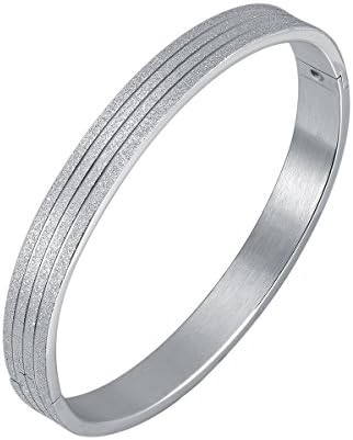 Oven Moda Couple Jewellery Silver Plated Women Matte and Polished Titanium Bangle Bracelet