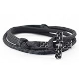 kohlenstoff 12  „Vaith“ Armband Herren Cord Bracelet Schwarz Weiß Schmuck Kreuz Carbon Black White als edles Accessoire für den modernen Mann (22.00)