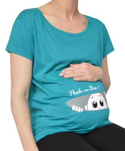 Maternity Pregnancy size 10 - 20 Cotton Peek a boo Print Top Tunic T-Shirt White Black Blue Teal Green (M, Teal)