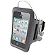 Produktbild igadgitz Neopren Armband Oberarmtasche in Schwarz mit silberem Warnstreifen für Sport Jogging und Fitnessstudio mit Tasche Etui Case Hülle Schutzhülle für Apple iPhone 4 & 4S 16gb 32gb 64gb