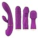 Produktbild Deluxe 4-in-1 Vibrator-Set, 4 austauschbare Aufsätze aus Silikon, inkl. Magic Wand Aufsatz, Rabbit-Vibrator, G-Punkt Stimulator & Klitoris-Reizer, wasserfest, lila, roségold