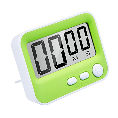 Mudder magnetischer Digitaler Küchentimer Stoppuhr Eieruhr mit lautem Alarm, großem Bildschirm und Haken (Grün) - 5