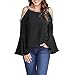Produktbild Damen Bluse Cold Shoulder Cut Out Hemdbluse Modern Loose Fit Langarm Oberteile MYMYG Glitter Kalte Schulter Aufflackernhülse T-Shirt Top (Schwarz,EU:36/CN-M)