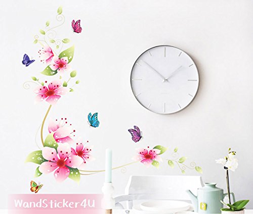 Wandsticker4U- Wandtattoo „Blumenranke Romantik“ mit Schmetterlingen | Effektbild: 62x64cm | Wandaufkleber Blumen Fenstersticker Sticker Deko für Badezimmer, Bad, Wohnzimmer, Küche, Fliesen, Schrank - 4