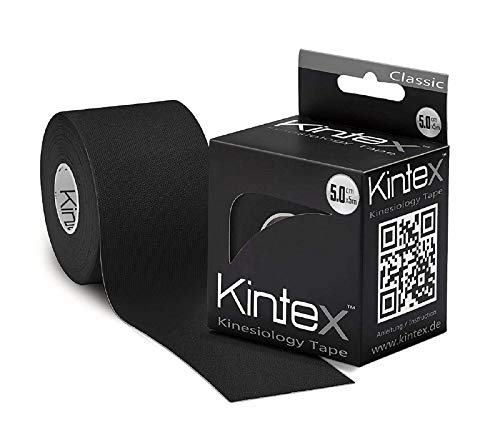 Kintex Cinta Kinesiology Classic 5cm x 5m, Cinta fisiológica, Cinta terapéutica, elástica, impermeable Negro