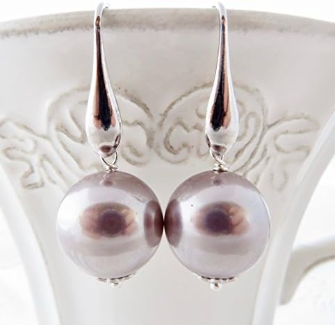 Purple pearl earrings, bridesmaid earrings, 925 sterling silver earrings, lavender dangle earrings, wedding jewelry, drop earrings, classic jewelry