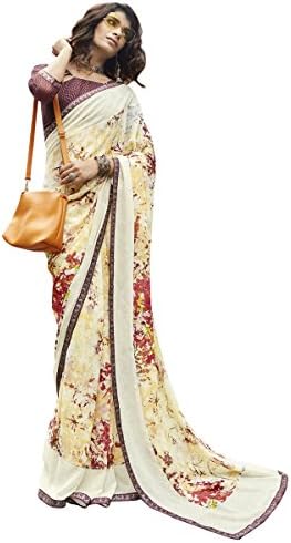 Aagaman Fashions Faux Georgette Casual Wear Sarees(AFTSNRT5310_Off-White)