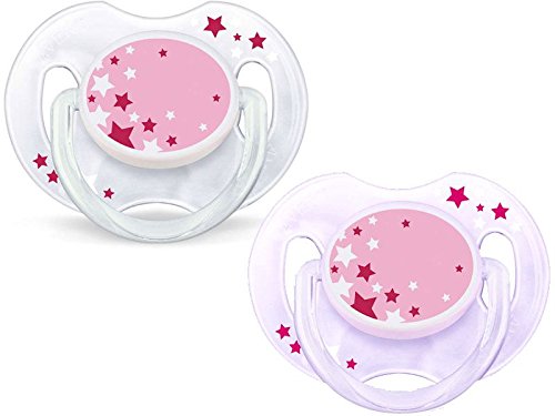 Philips Avent SCF176/28 - Set de 2 chupetes nocturnos que brillan en la oscuridad, de 0 a 6 meses, niña