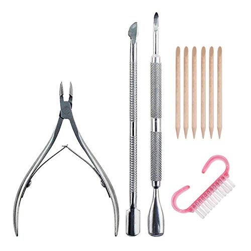 Set de 10 pcs. Corta cutícula, empujador, palo de naranjo. Acero Inoxidable. Kit Manicura y Pedicura.