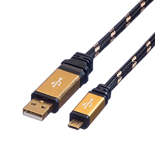 ROLINE GOLD USB 2.0 Kabel | Typ AB Stecker | Micro USB-Kabel | Ladekabel für Smartphone und Tablet | 1.8m