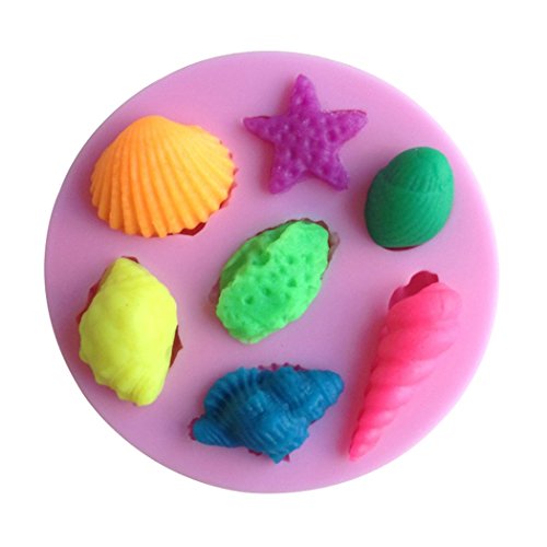 Karen Baking Stern-Fische und Shell Geformt 3D Silikon-verzierender Schokoladen-Kuchen-Form-Fondant-backendes Werkzeug-Rosa - 2