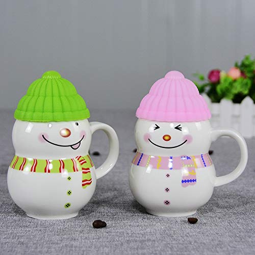 Satyam Kraft Ceramic Snowman Mug with Lid Cover, 300 ml (Random Colour) - Set of 2