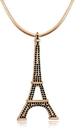 Oudora Eiffel Tower Shaped Style Swarovski Crystal Long Sweater Chain Pendant Necklace