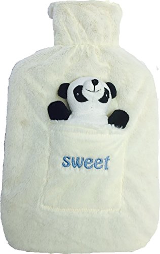 Hot Water Bottle with Soft Fleece Cover (White Teddy)