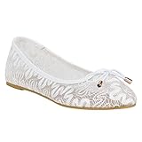  Klassische Spitzen Damen Schuhe Ballerinas Flats Schleifen Lack 157221 Weiss Schleifen 38 Flandell