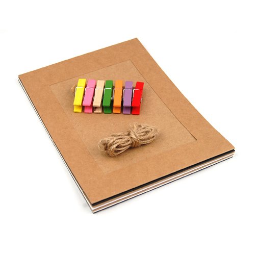 SODIAL(R) 7pcs Photo line Picture Photograph Frame Hanging Display Rope 7 Wooden Clips Hemp