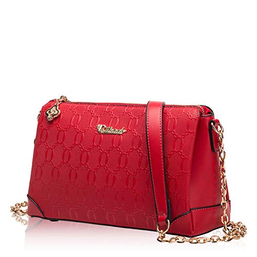 WMA-Borsa Femminile in Pelle Goffratura in Vacchetta Borsa A Catena Borsa A Tracolla Pacchetto Serale,Red