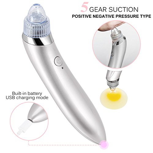 Mitesser Entferner Set, iSuri Mitesser Reiniger Elektrisch Vakuum Nase Mitesserentferner Sauger Akne Entferner Gerät Poren Reiniger mit 4 Austauschbaren Reinigungsaufsätzen (Weiß) - 6