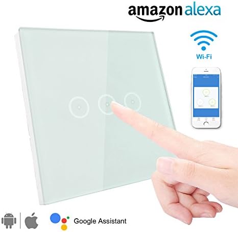 Smart Light Switch, Syvio EU/UK Version Alexa Wall Light Switch with 3 Gang Touch Panel and Compatible 110-240V, Works with Amazon Alexa Echo Dot &amp; Google Home Assistant, Good Wifi Light Switch for IOS and Android Device App Remote Control, No Hub Required. ( Neutral Wire Required )