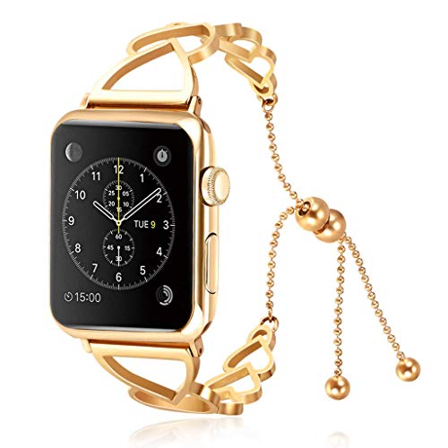 Preisvergleich Produktbild Mumuj Schmuck Armreif Uhrenarmband, Edelstahl Gliederarmband Smart WatchErsatz Ersatz Zubehör Atmungsaktiv Wasserdicht Verschleißfest Verstellbares für Apple Watch 4 / 3 / 2 / 1 38mm / 40mm (Gold)