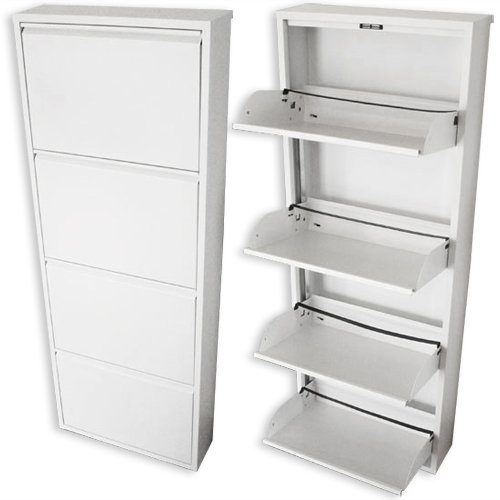 KMH®, Schuhschrank mit 4 Klappen (aus weiss lackiertem Metall) (#207005)