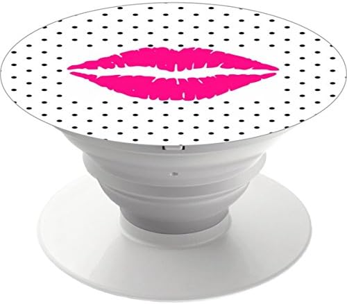 Multi-Function Pop Out Phone Grip and Stand, Socket Mobile Holder for your Phone &amp; Tablet - gel mouse pad black polka dots with hot pink lips gel