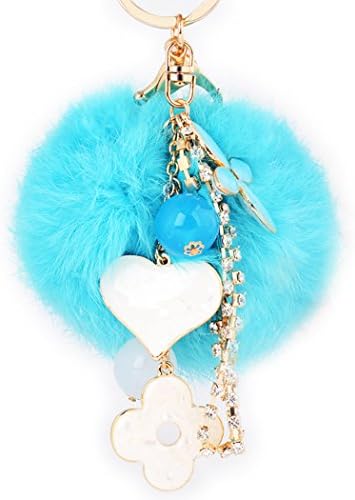 Shining crown Pompom Keychain Plush Pompom Keychain with Bow, Girl Gift Lady Bag Pendant Keychain Decoration Pink