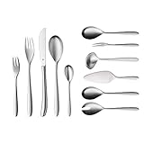 Inhalt: 66-teilig für 12 Personen: je 12 Gabeln, Tafelmesser, Löffel, Kuchengabeln, Tee-/ Kaffeelöffel, 1 Salatbesteck (2-teilig), 1 Servierlöffel, 1 Portionsschöpfer, 1 Serviergabel, 1 Tortenheber - Artikelnummer: 1101006031