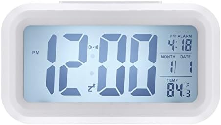 Benefitsheen Digital Alarm Clock, Easy to Set and Watch with Large LCD screen Low Light Soft Night Light Repeating Snooze Month Date &amp; Temperature Display (White)