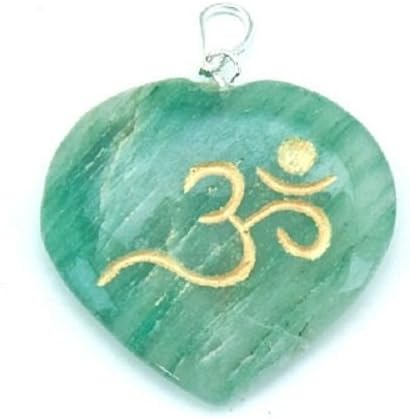Green Jade heart shaped OM symbol pendant in gift bag mediation healing gift 3.2cm