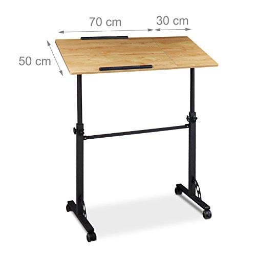 Relaxdays Laptoptisch groß XXL höhenverstellbar, HxBxT: 110 x 100 x 50 cm, Holz, Mobiles Rednerpult, Bremsbare Rollen, Notebook, Beamer, Laptops, 2 Ablagen, Eiche natur - 3