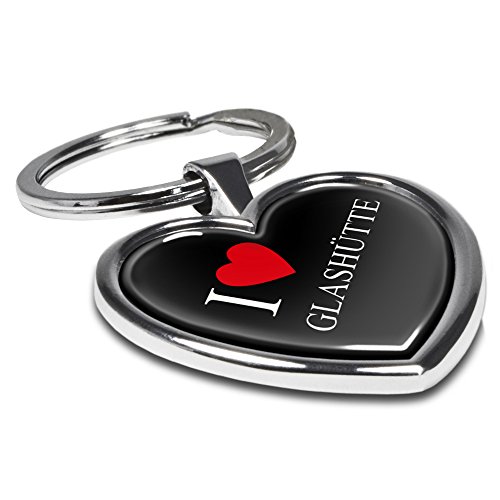 Preisvergleich Produktbild Schlüsselanhänger mit Stadtnamen Glashütte - Motiv I Love - Herz-Schlüsselanhänger, Stadtschlüsselanhänger, personalisierter Anhänger, Herz-Anhänger, Chrom