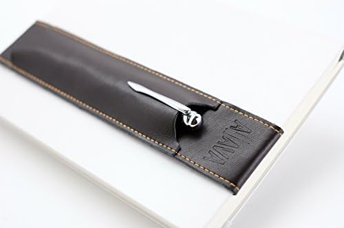 Pen Holder ALJAVA for A5 Organizer, Tablet and Books - Leather Pencil Case for Fountain Pen and Writing Tools - Single Pen/Double Pencil Loop (Brown/Yellow)