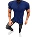 Produktbild ODJOY-FAN Tshirt für Herren Shirts Tops Sommer Solide Stehkragen Tunnelzug Kurzarm Fitness Beiläufig Tops Bluse (Blau,L)