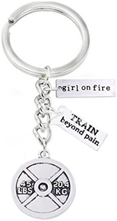 Weight Plate Fitness Keychain ,Girl on fire,Train beyond pain ,Sport Keychain ,workout keyring