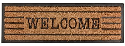 Esschert Design rb176 Niveau Paillasson en caoutchouc/Coco Welcome Paillasson, fibre de coco, caoutchouc, noir, marron, 75 x 25 x 2,4 cm