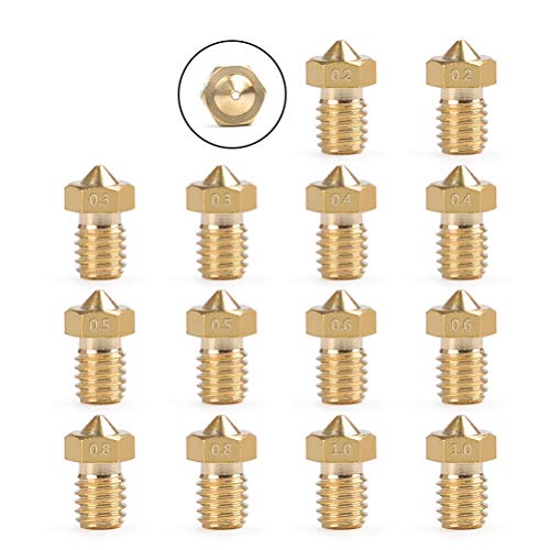 YOTINO 14 Unids Extrusora de Hilo de Rosca M6 de Latón para Impresora 3D 0.2mm / 0.3mm / 0.4mm / 0.5mm / 0.6mm / 0.8mm / 1.0mm