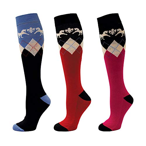 Equine Couture Femmes Hadley Mi-Bas Chaussettes - Paquet de 3, Couleur- Marine/Rouge/Hot Pink Taille - la Norme