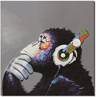 Oil Paintings On Canvas Revel in the Music of the Monkey Artwork Wall Decor Art for living Room Bed Room Dinning Room Framed Stretched Ready to Hang -12 x 12 inch