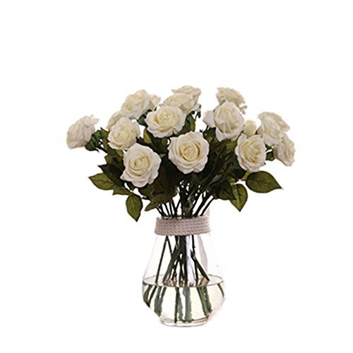 SKY-II 10 Stück Seide künstliche Rose Blumen, Weiß Rosen, Home Dekor für Hochzeit Geburtstag Party Bridal Bouquet Blume