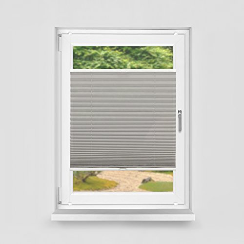 ROLLMAYER Plissee Jalousie Plissee-rollo OHNE BOHREN (Grau, B95cm x H100cm) Easyfix Verspannt KLEMMFIX Montage | Farbe & Größe wählbar | Faltrollo Klemmträgern für Fenster / Balkontür | Sonnenschutzrollo & Seitenzugrollo Faltrollo - 2