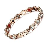 HiTreasure Womens Rose Gold Titanium Steel with Clear CZ Zircon 4 Health Elements Magnetic Therapy Bracelet for Pain Relief Arthritis Improve Insomnia