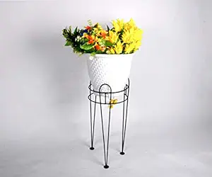 HINS Iron Metal Round Pot Stand With White Candy Plastic Pot For Indoor & Outdoor Gardening Home Decore (Black) I Plant Stands For Indoor Balcony I Plant Bench I Plant Stands I Pot Stand Single I Potted Plant Stand I Big Pots I Metal Plant Stand I Tall Outdoor Planter I Metal Casters I Large Plant Stand I Pot Stands For Garden I Indoor Plants Stand I Iron Plant Stand I Terrace Garden Stand I Garden Rack I Iron Stand For Pots I Pots Stand I Indoor Planter With S